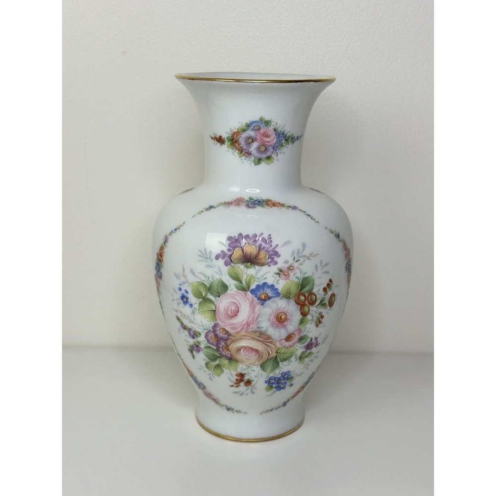 Vintage Limoges St. Martial Gilt Hand Painted Floral Porcelain 10 In Vase